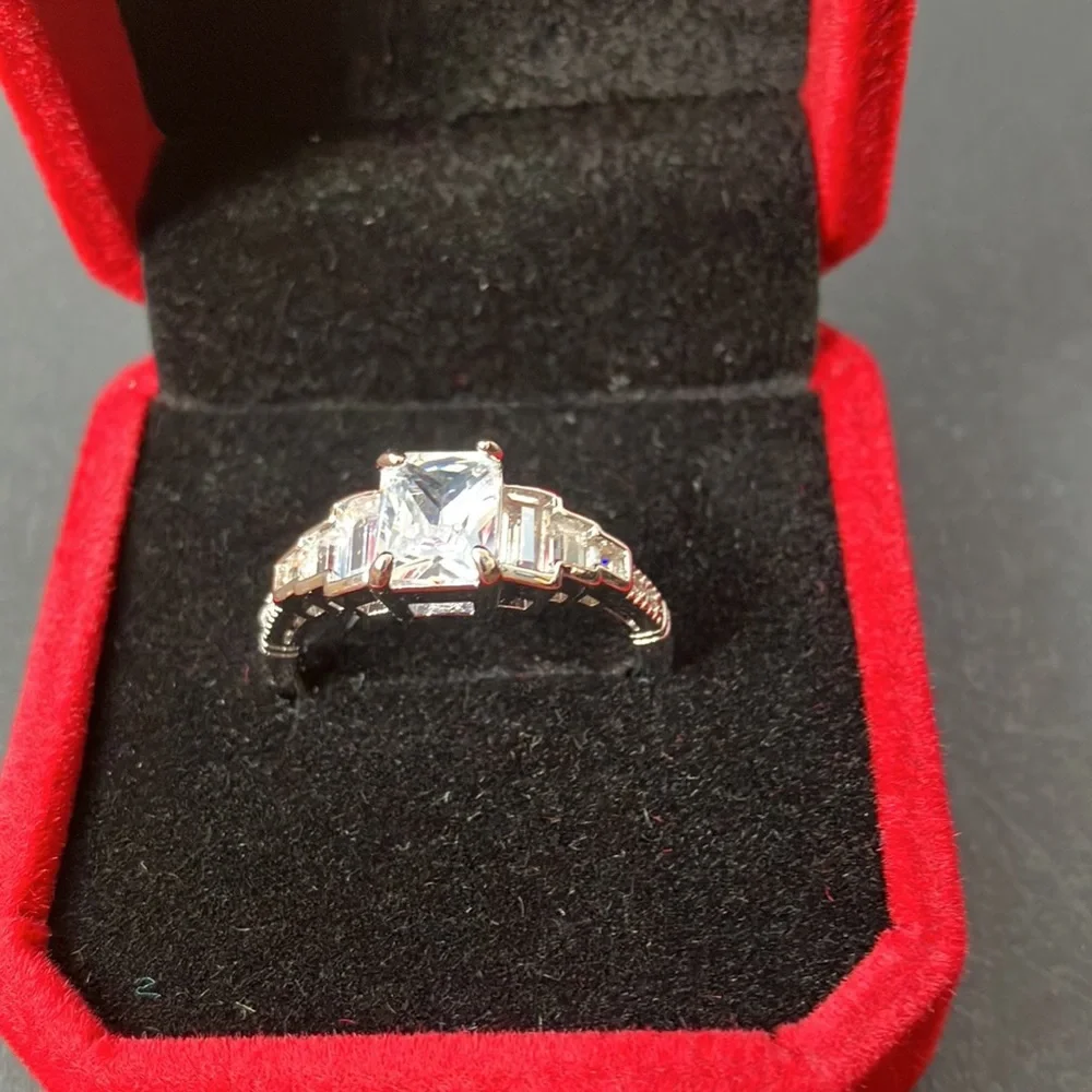 925 Sterling Silver Six Emerald Side Stone Engagement Ring Size 10 & 9 Available - Picture 5 of 10